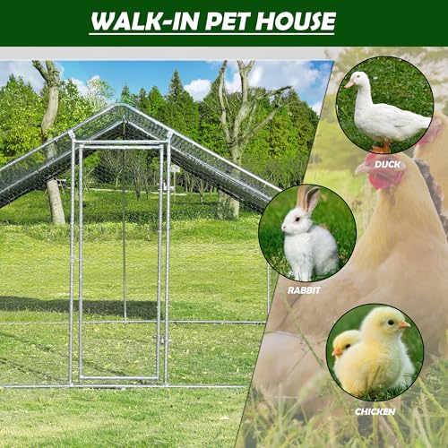 Large Metal Chicken Coop Round Top Upgrade Tri-Supporting Wire Mesh Chicken Run,Chicken Pen with Water-Resident and Anti-UV Cover,Duck Rabbit House Outdoor (6.6'L x 9'W x 6.5'H) - size: 79.2"L x 108.0"W x 78.0"H