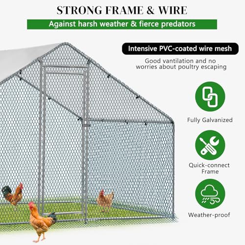 Large Metal Chicken Coop with Run, Walkin Chicken Coop for Yard with Waterproof Cover, Spire Roof Large Poultry Cage for Hen House, Duck Coop and Rabbit Run (6.5x6.5x6.5ft) - size: 6.5x6.5x6.5ft