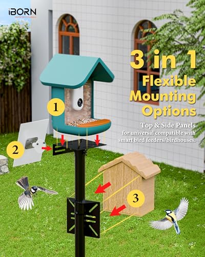 iBorn Smart Bird Feeder Pole with Squirrel Baffle, 63" Camera Bird Feeder Birdhouse Pole & 19.5”Oversized Baffle, Mounting Kit for Camera Feeder Stand for Outside+2Hooks(Feeders NOT Included) - size: Camera Bird Feeder Pole+2 Hooks+19.5" Baffle
