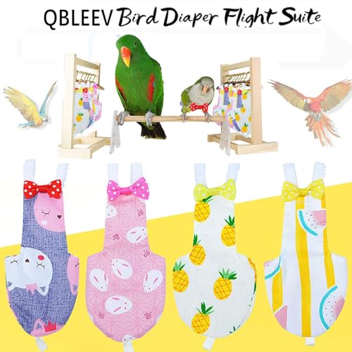 QBLEEV Bird Diaper Flight Suite, Reusable Parrot Nappy Cockatiel Clothes | Soft & waterproof inner layer, cute pigeon pants urine wet suit costume for conure macaw african budgies sun parakeet - color: Rabbit, size: L