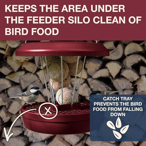 SWISSINNO Bird Feeders - No Mess Fat Ball/Suet Feeder for Outdoors Hanging - Smart Birds Lucerne Spill Proof Wild Cardinal Bird Feeder with Integrated Seed Catcher Tray - Burgundy - color: Burgundy, style: Lucerne