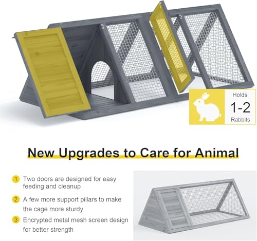 Rabbit Hutch Outdoor Chicken Coop Wooden A-Frame Small Animal Cage Quail Cage w/Chicken Run & Ventilated Wire Fence Suitable for Garden Backyard Farms 47 x 18 x 19.5 in (Grey) - color: Grey