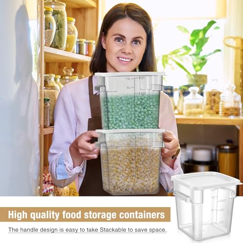 FoldTier 2 Pieces Square Food Storage Containers Polycarbonate Clear food Container with Lid Commercial Storage with Graduations for Commercial Kitchen Dough Marinating Meat(White,8 Qt) - color: White, size: 8 Qt