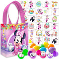 Disney Minnie Mouse Easter Egg Hunt Supplies - Bundle with 12 Fillable Plastic Easter Eggs, 70 Tattoos, 45+ Spring Tattoos, Mini Basket Bag | Minnie Mouse Easter Hunt Set