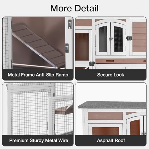 47.2" Two-Story Rabbit Hutch with Wheels, Indoor Outdoor Bunny Cage with Openable Viewing Window & Leakproof Sliding Trays, Wooden Rabbit House with Ramp-(Brown) - color: Brown-AIR06