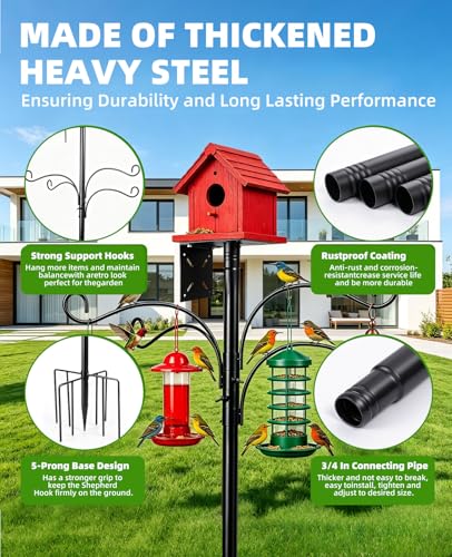 Bird Feeder Pole - 92 Inch Heavy Duty Birdhouse Stand with Squirrel Proof Baffle for Outdoor, Adjustable Bird Feeding Station with Multi Shepherds Hooks Mental Trays for Garden Attracting Wild Birds - color: Black 9-Claw Base