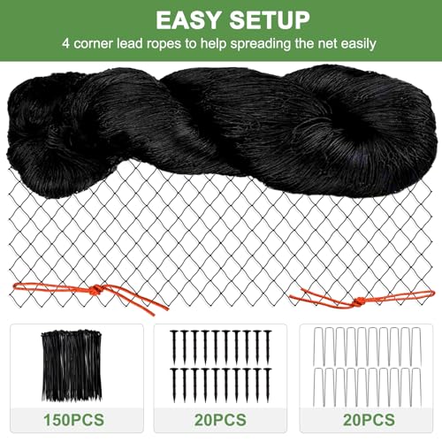 Bird Netting 100'x100' Heavy Duty Nylon Net with 2" Mesh, Chicken Netting | Poultry Net Over Chicken Run, Aviary Net, Garden Netting for Fruit Tree, Orchard Against Hawks, Squirrels, Deer - size: 2", 100' x 100'