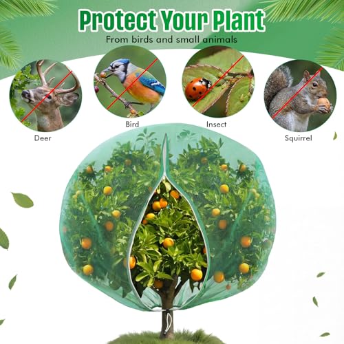 15W x 18L Ft Extra Large Fruit Tree Netting Cover with Zipper and Drawstring, Plant Protection Netting Insect Bird Barrier for Garden Cherry Trees Peach, Keep Birds Squirrels Cicadas Out - size: 15 x 18 ft