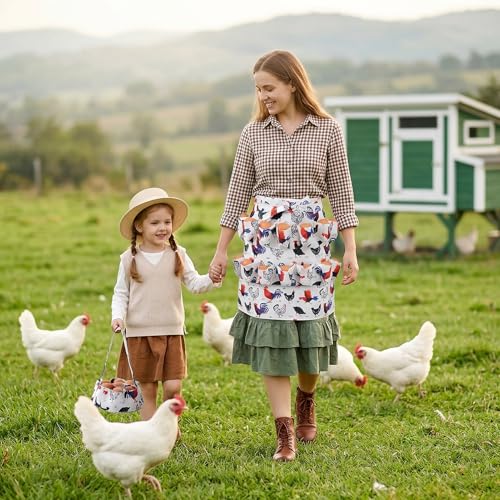 Egg Collecting Apron, 14 Pockets Egg Collecting Holding Apron | Chicken Eggs Gathering Basket with 7 Pouches for Chicken Duck Goose Eggs