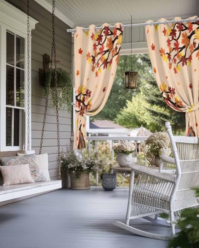 Outdoor Curtains for Patio, Thanksgiving Waterproof Blackout Outside Curtain for Porch/Pergola/Gazebo, Turkey Farmhouse Maple Leaf Autumn Pumpkin Thermal Insulated Drapes, 2 Panels, 54 x 108 Inch - color: Pink, size: 54"W x 108"L (Pack of 2)