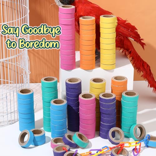 Skyygemm 180 Pcs 1.85 Inch Bagels Bird Toys for Parrots Cardboard Bird for Chewing Shredding Foraging Play Foot Wooden Parrot Toys for Medium and Large Macaws Cockatoos