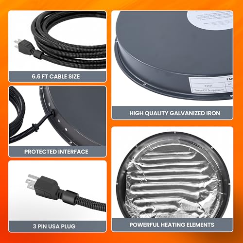 Chicken Water Heater for Winter – 125W Livestock Water Heater for Plastic Tank or Metal Water Bucket (5–7 Gallons 15.35") Base Plate Heated Chicken Waterer, Calentador de Agua para Pollos