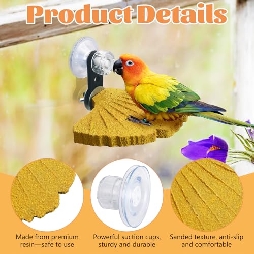 3PCS Bird Beak Grinding Stone with Suction Cups for Small Birds Foot Claws Trimmer Bird Stand Platform Parakeet Cage Perch Parrot Cage Accessories for Indoor Window Viewing (Yellow) - color: Yellow, size: Suction cup style