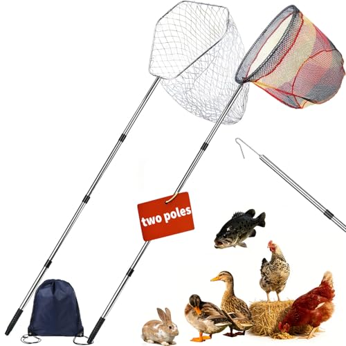 2 Pack Adjustable Poultry Catching Net, Chicken Net Bird Catching Net, 47"-106" Stainless Steel Telescopic Capture Net