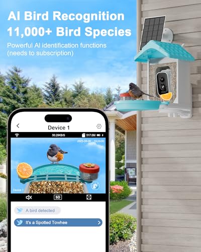 2-in-1 Smart Wild Bird Feeder & Bath with 4K HD Camera, AI Identification Solar Bird Feeder Watching Camera Night Vision for Outdoor Birds Watching Gifts for Birdlover, Blue - color: Blue & White