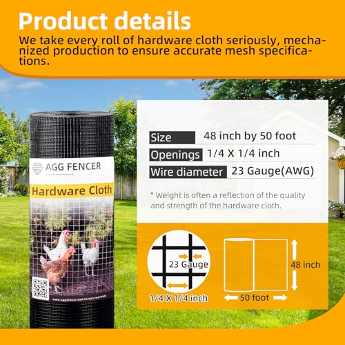 48in x 50ft Black Hardware Cloth 1/4 inch 23Ga PVC Coated Mesh | Vinyl Coated Fence, Welded Metal Chicken Wire Fencing Roll, Garden Plant Fencing, for Chicken Coop and Home Improvement - size: 1/4 inch 48in x 50ft