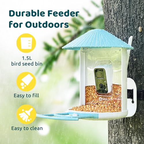 NETVUE by Birdfy Smart Bird Feeder with Camera, No Subscription, 1080P | AI Bird Species Identification, 2MP Night Vision, Live Stream, 2.4GHz Wi-Fi, IP66 for Outdoor, Gifts for Bird Lovers, Blue - color: Blue, style: AI