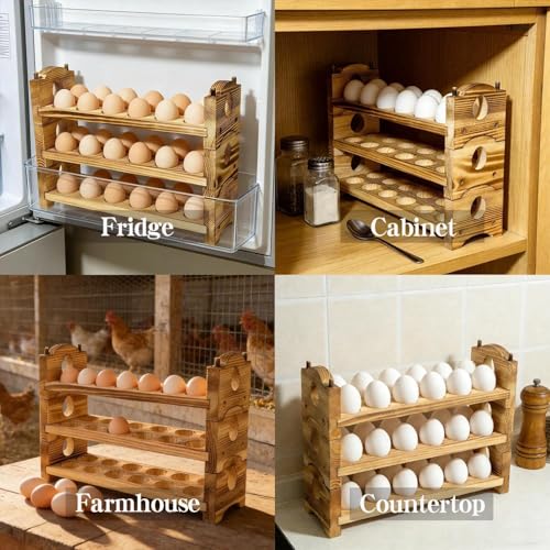 3-Tier Egg Holder Countertop for 36 Eggs Wooden Stackable Fresh Egg Storage | easter egg decor thanksgiving party serving tray holiday table egg display decorative farm egg rack - size: 3A
