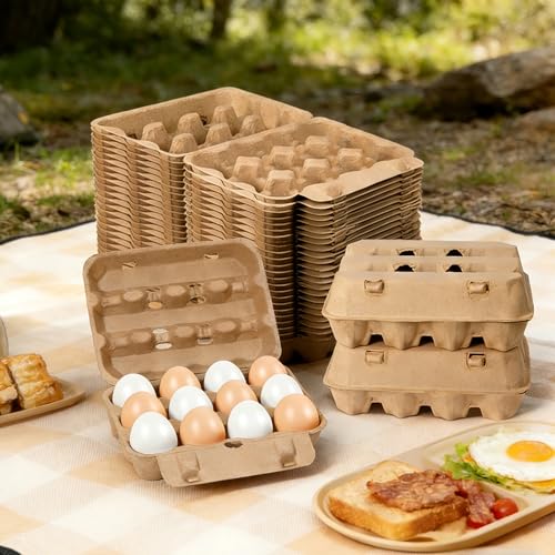 25 Pack Egg Cartons, 3x4 Style Reusable Egg Cartons Cheap Bulk | Natural Paper Pulp Egg Cartons Bulk, Sturdy Egg Holder for Fridge, Egg Carton for Fresh Chicken Eggs