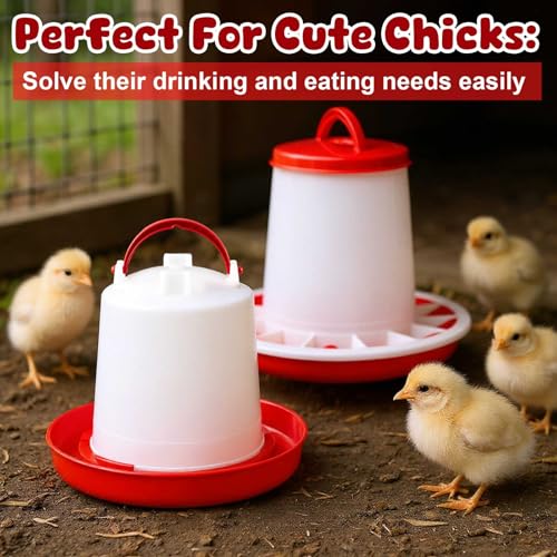10 Pack Chick Feeder and Drinker 1-Quart Capacity for Small Poultry - 5 Pcs 2.2 lb Chicken Feeders and 5 Pcs 1L Chicken Drinkers for Ducks, Geese, Turkeys, Coop Brooder Use, Easy-Fill Design