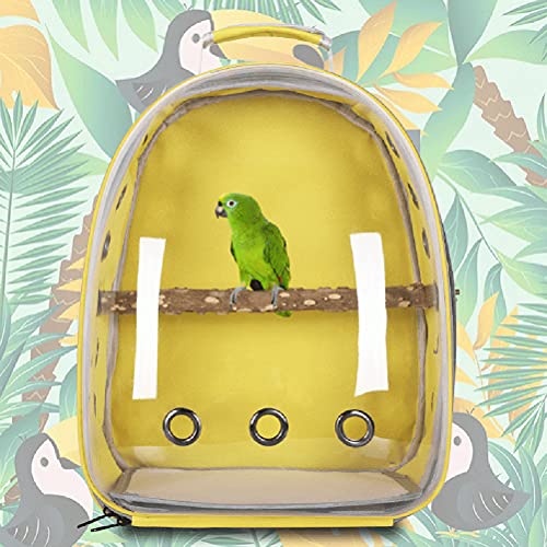 HEITIGN Bird Carrier Backpack Cage Transparent Parrot Carrier 1 Stick Wooden Standing Perch 12 Holes Ventilate Transparent Space Capsule Carrier Portable Bird Small Animal Travel