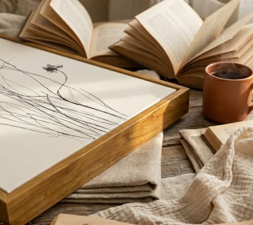 Floating Framed Vintage Wildflower Canvas Wall Art, Black White Line Sketch Flower Painting Picture Wall Decor, Neutral Rustic Boho Poster Print Artwork for Living Room, Home Decoration 8x10in - color: Flower sketch, size: 10"L x 8"W