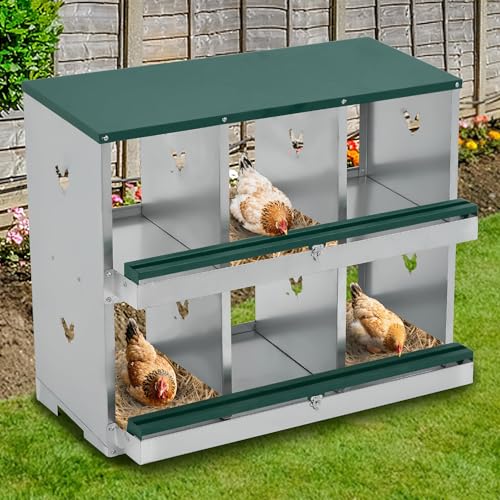 GarveeLife Chicken Nesting Box, 3 Compartments Nesting Box for Chickens, Two-Tier Galvanized Steel Chicken Egg Laying Box with Large Vented Holes Wall Mounting for Easy Egg Collection