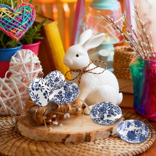 6pc Ceramic Easter Egg Ornaments, Chinoiserie Easter Decor Elegant Touch to Home/Office Spaces,Ideal Gift for Christmas, Halloween, Mother's Day, Easter or Housewarming(B) - size: B