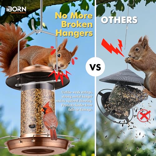 Bird feeders for Outdoors Metal Chew Resistant Copper-Plating, 1PK | Metal Roof, Metal Tray, Fixed Hanger, Flip-Top Fill, 3 Perches, Easy-Clean, 1.32lb - color: Brushed Copper, 1.5LB, 3 Perches