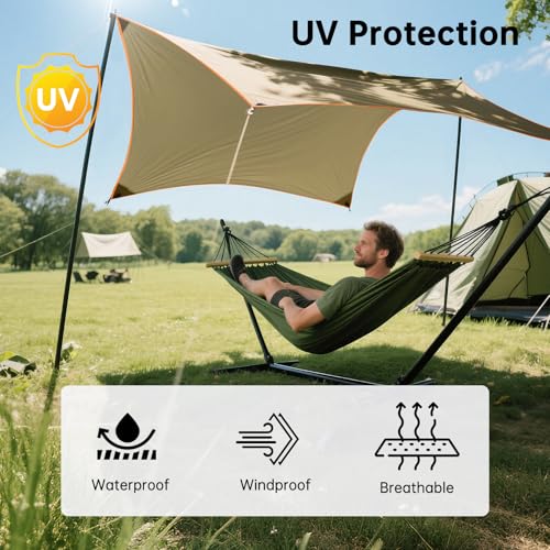 FREE SOLDIER Waterproof Camping Tarp Shelter Awning | Lightweight, Compact, Quick Setup, Waterproof Sun Shelter Campingtarp,For Backpacking, Beach, Travel and Outdoor Activities - color: Greenish Brown 10×12ft