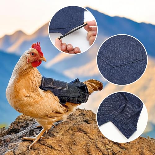 BuleVina 3PCS Chicken Saddle for Hens, Comfortable Denim Aprons Clothes with Adjustable Strap, Poultry Wing Feather Back Protector Reusable Saddle Vest Jacket Keep Hens Warm Care Supplies
