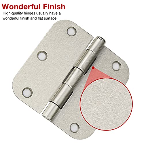 TDCHINGES Residential Brushed Nickel Door Hinges 3.5" X 3 1/2" 5/8" Radius | 18 Pack Round No Squeak Exterior Interior Standard Bifold Hollow Core Wooden Doors Office Bedroom Study Rental Home Hardware - color: Satin Nickel, size: 18 Pack