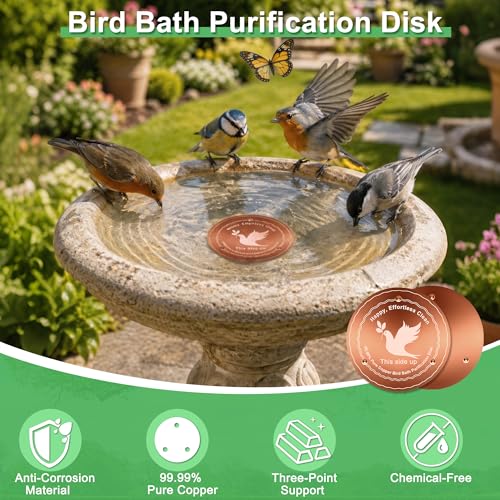 Yeomi 2-Pack Bird Bath Copper Disk, 99.99% Pure Copper Water Purification Plate with Triple-Point Support, 4 Inch 0.6mm Thick Chemical-Free Natural Cleaner Copper Bird Bath for Outside, All-Season Use - color: 2pack