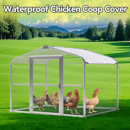 Klmnop Chicken Coop Cover, Waterproof 11.8 x 6 ft Chicken Coop Tarp Cover for Winter with Ball Bungees Cords for Large Coops, Walk-in Chickens Run Pen, Chicken Run(White)