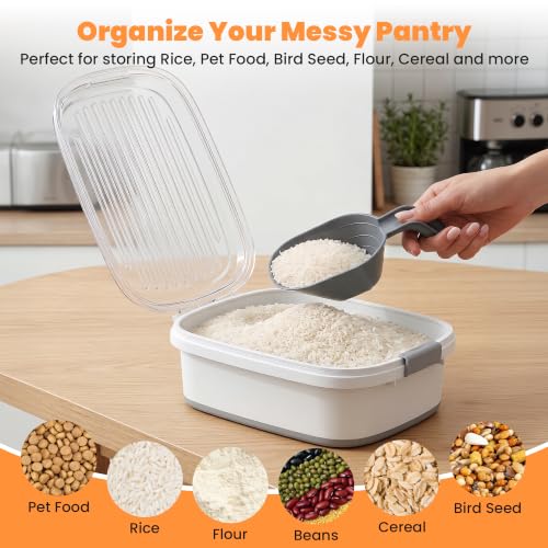 50 Lbs Rice Container, Collapsible Dog Food Storage Container | Airtight Cat Food Container with Wheels, Transparent Lid, Measuring Cup, Scoop, BPA Free for Pet Food, Grain, Bird Seed - color: 50 lbs