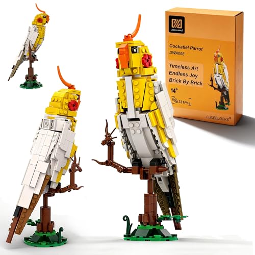 White Cockatiel Building Set Model Standing Branch 331Pcs Home Office Decor | LUXEBLOCKS cockatiel Model: original bird bricks, DIY standing branch model, home office decor, creative gift for adults.