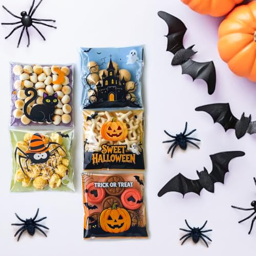 Halloween Self Sealing Cookie Bags - 100Pcs 4x4 Inch Clear Halloween Cellophane Treat Bags for Candy, Cookies, Party Favors & Gift Packaging, Plastic Halloween Goodie Bags for Kids Classroom Exchange - color: Halloween 100pcs