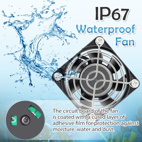 GDSTIME 60mm x 25mm 12V IP67 Waterproof Cooling Fan 2Pin Dual Ball Bearing | 60x60x25mm, 4500RPM High Speed, Brushless DC, 50000hr Lifespan, IP67 Rated, For Solar Battery Box, Incubator Replacement - size: 60x25mm