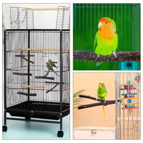 BNOSDM 5PCS Bird Mirror with Perches Stand Parrot Natural Wood Stick Perches Forked Perch Branch Parakeet Toy Set Bird Cage Accessories for Budgie Cockatiel Conure Finch Lovebird