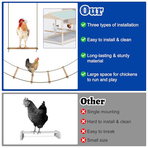Chicken Roosting Perch Chicken Ladder Chicken Swing for Coop, Adjustable Length Chicken Roosting Bars for Poultry and Chickens, Chicken Run Toys Accessories, Easy to Install & Clean