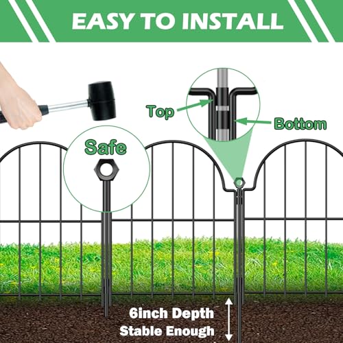 Blingluck Decorative Garden Fence, 17in(H) x 10.8ft(L), with Ground Stake | Arched Rustproof Metal No Dig Garden Fencing Border, Animal Barrier Fence for Rabbit Dog, Outdoor Edging for Yard Flower Bed - color: Black, size: 17 in(H)