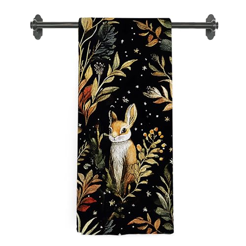 Dark Cottagecore Mushroom Kitchen Towels, Fox Bunny Botanical Hand Towels for Bathroom, Vintage Whimsical Mushroom Dish Tea Towel for Farmhouse Kitchen Decor, 16x24 Inch - color: Fox Floral
