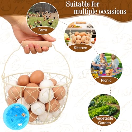 2 Pcs Egg Basket With Handle,Wire Egg Basket for Gathering Fresh Eggs, Round Egg Collecting Basket for Farm,Vintage Style Chicken and Duck Eggs Basket Egg Countertop Storage Container Holder ﻿(White) - color: white