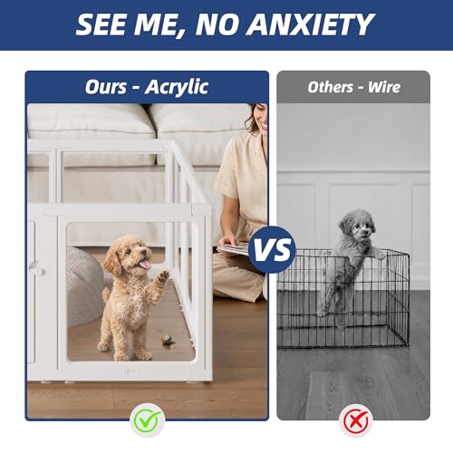 Clear Acrylic Dog Playpen Indoor, Puppy Cat Small Pet Play Pen, Pet Cat Playpen for Rabbits, Dog Fence Crate Kennel Whelping Cage (30", White, 10 Panel) - color: White, size: 30"H