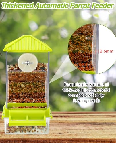 BNOSDM No Mess Automatic Bird Feeder Anti-Splash Bird Feeder Acrylic Transparent Food Container Parrot Cage Accessories for Parakeets Budgies Lovebirds Cockatoos Conures Finches (Green)