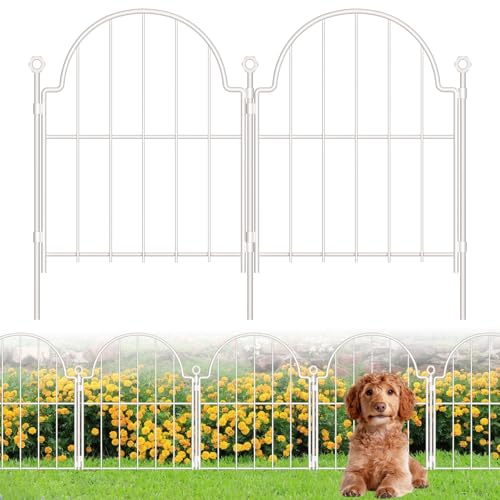 10 Pack White Decorative Garden Fence, 17in(H) x 10ft(L), with Ground Stake | No Dig Garden Fencing Animal Barrier for Dog, Rustproof Metal Fence Panels, Arched Flower Bed Edging Borders for Yard & Patio - color: White, size: 17 in(H)