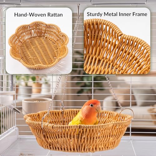 26PCS Bird Foraging Toys Set with Hanging Rattan Basket, Natural Shreddable Chew Toys, Relieve Boredom, for Parakeets, Budgies, Cockatiels, Conures, Lovebirds, Small Medium Parrots