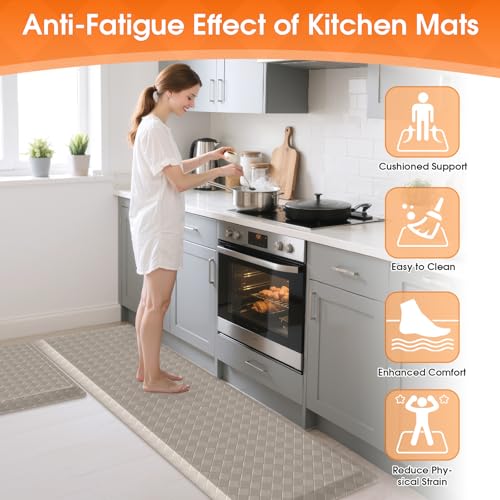TranquilRelax 4/5 Inch Cushioned Anti Fatigue Kitchen Mats for Floor, Taupe | 2PCS Kitchen Rugs, Non-Slip Standing Desk Mat, Comfortable Standing Rug Set for Kitchen & Laundry, 17.3"×30"+17.3"×59" - color: Taupe, size: 2-Piece | 28"+59" | Extra Thick