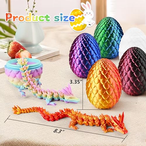 Impossmaker 8" 3D Printed Easter Dragon Eggs with 3D Printed Dragon Inside, Easter Basket Stuffers Mini Dragon Egg Set Articulated Crystal Dragon Fidget Toy for Adults Teens - style: 6P-S1
