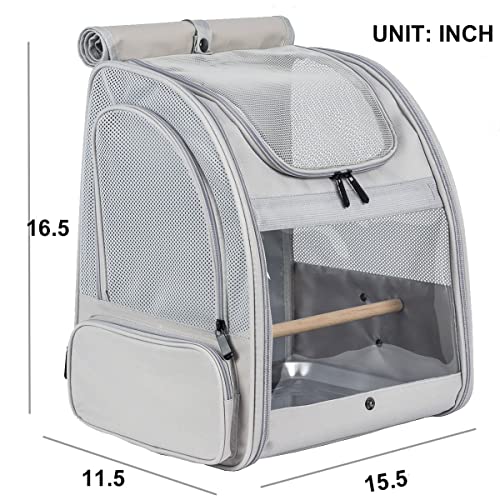 Bird Backpack, Bird Travel Carrier with Stand Perch, Airline Approved Grey Bird Backpack Carrier - color: Grey